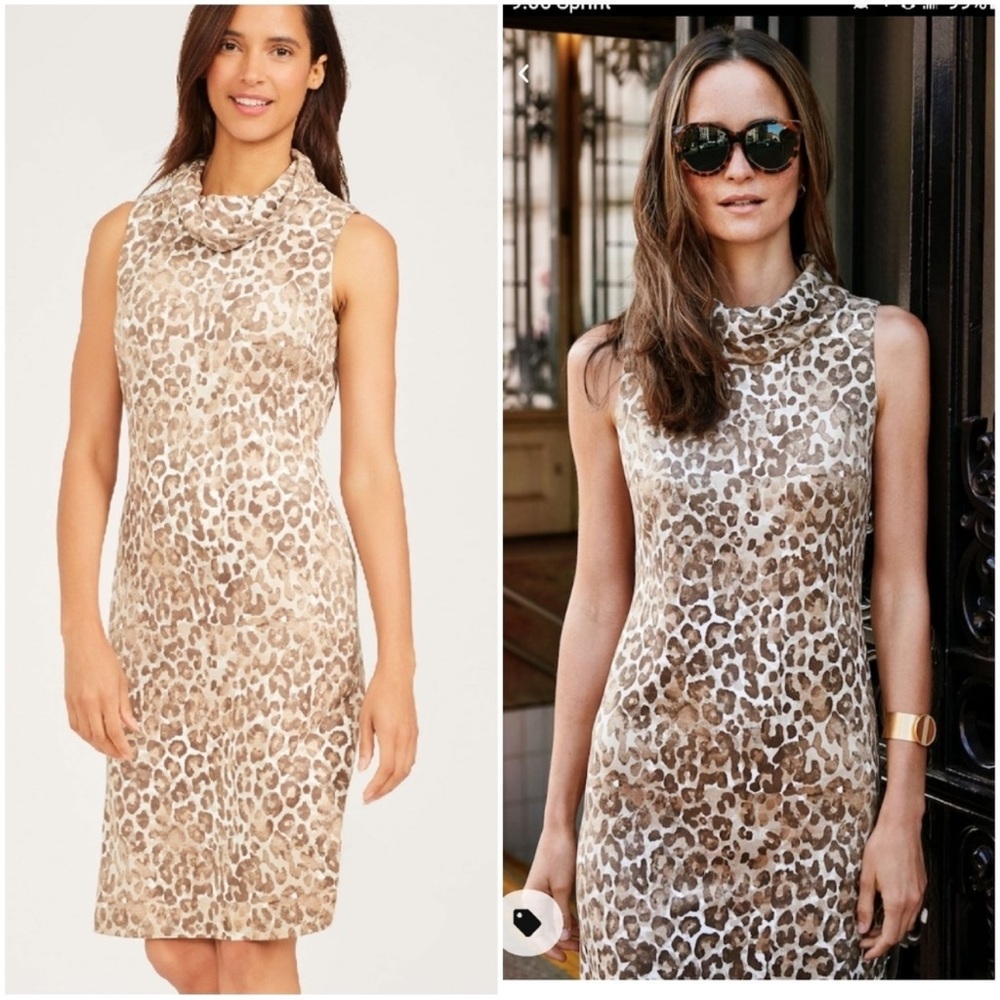 NWT J. McLaughlin‎ Diaz Dress Leopard Animal Print Sleeveless Cowl Neck Sheath L